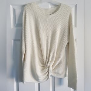 Soft white front knot long sleeve sweater